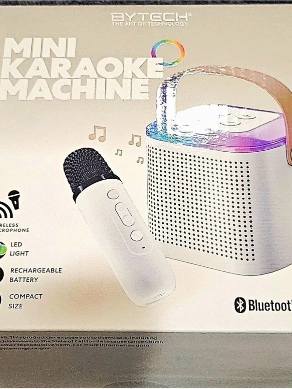Mini Karaoke Machine with White Microphone and White Speaker